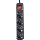 Silver Electronics - Power strip with 4 outlets with switch, black, 4 sockets, 1.5 meter cable, child protection, ground sock