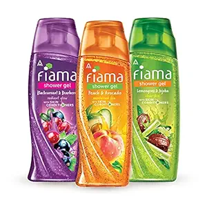 Fiama Shower gel Blackcurrant & Bearberry 250ml, Fiama Shower Gel Peach & Avocado 250ml, Fiama Shower Gel Lemongrass & Jojoba 250ml Celebration pack for moisturized skin (combo of 3 bodywash)