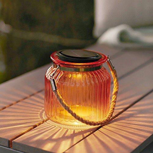LED Solar Windlicht Solar Glas rotgold Lights4fun