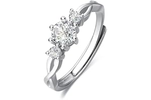 JEYORZY 1 Anello Argento Donna, Regolabile con Nodo, Anello di Fidanzamento, Matrimonio, Argento, Zircone Quadrato Lucido
