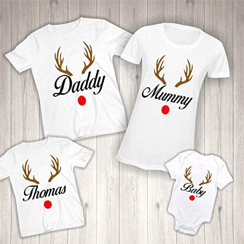 Personalised Christmas TShirts, Matching Family Christmas Tshirts, Rudolph Reindeer Antler T
