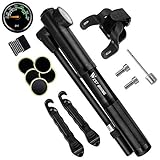 fahrradpumpe französisches ventil manometer EINFACHE BEDIENUNG - Identifizieren Sie den Typ des Reifenventils und verwenden Sie den entsprechenden Presta oder Schrader an der Pumpe. Das Ventil ist beim Herausnehmen Schrader, beim Herausschrauben Presta. Ziehen Sie den Hebel und pumpen Sie den Reifen auf den empfohlenen Druck auf. Drücken Sie die gelbe Taste, um abzusaugen und den Druck zu verringern, ohne die Pumpe zu bewegen