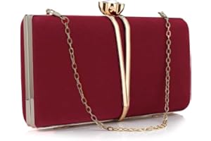 Gelory Clutch Bags for Women: Vintage Evening Bag Diamond Handbag Suede Velvet Purse Clutch Purse With Detachable Chain for Wedding Bridal Prom Cocktail Party Ladies Evening Handbag(Red)