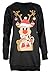 Produktbild Damen Weihnachten Rentier Candy Klebe Bedruckte Bluse Schalldämpfer Hut Langärmlig Rundhals Lang Pullover Winter Ausgebeultes Top Übergrößen - Rentier Zuckerstange Schwarz, Übergröße / EU 44-46