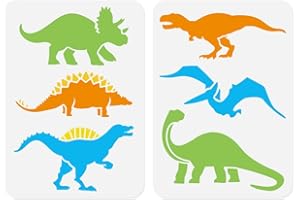 DOODLREAM 2 Pack Dinosaur Stencils for Painting A4 Size Reusable Plastic Dinosaur Stencils for Painting on Wall Wood Furniture Fabric Canvas, DIY Craft Stencil