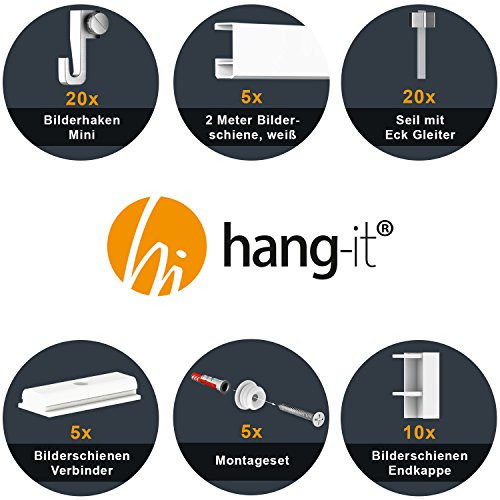 10 Meter Bilderschienen Galerieschienen – Komplett Set in weiß von Hang-it - 3