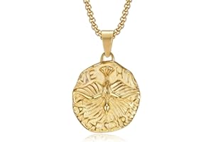 BOBIJOO Jewelry - Pendentif Collier Médaille Saint Esprit Colombe Veni Sancte Spiritus Acier Plaqué Doré Or Chaîne