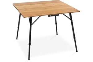 qeedo Quick Kimmy M, Tavolo da Campeggio con Piano in bambù, 90 x 90 cm, Regolabile in Altezza