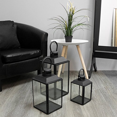 Dekoratives 3tlg. Laternen-Set H23,5/32/41cm mit Henkel Laterne Gartenlaterne Kerzenhalter Gartenbeleuchtung Schwarz Windlicht - 4