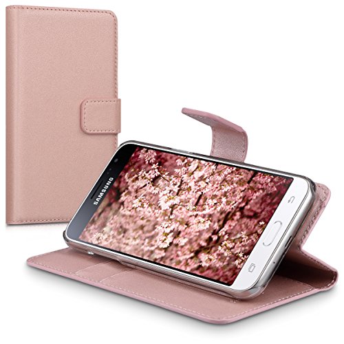 kwmobile Funda para Samsung Galaxy J3  2016  DUOS - Carcasa de  Cuero sint  tico  - Case con Tapa y  Tarjetero  en  Oro Rosa 