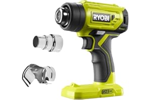 RYOBI - Décapeur Pistolet Thermique 18V ONE+ - 470°C, 170 L/min - LED, Poignée GripZone, Interrupteur Sécurité - Livré avec 2 Buses (1 Réduction et 1 Réflecteur) sans Batterie ni Chargeur - R18HG-0