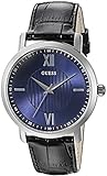 Guess Herren u0793g2 Diamant Zifferblatt Uhr mit Blau Zifferblatt auf Schwarz Echtes Leder Gurt