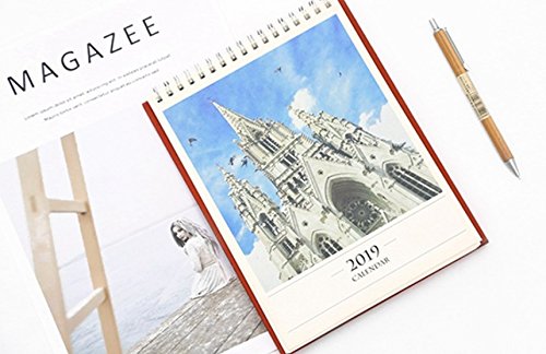 Download RFGTYBDD Attrayant Église Paysage Bureau Flip Calendrier Mois à Vue Stand Up Office Accueil Planificateur de table Calendrier Notebook