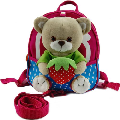 Tinksky® Safety Backpack with Harnesses Strap Great for Baby Walker Reins 3D Animal Doll Toy (Strawberries Bear)