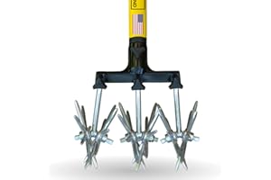 ROCKLIN INDUSTRY Rocklin Rotary Cultivator Tool - 60” Extra Long Handle - Reinforced Tines - Reseeding Grass or Soil Mixing - All Metal, No Plastic Structural Components - Cultivate Easily