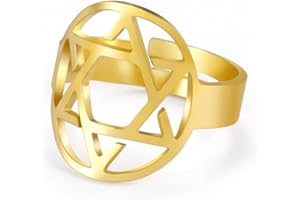 Amaxer Megan Gwiazda Dawida dla kobiet sześcioramienny minimalistyczny religijny magen judaistyczny żydowski chanuka wydrążony otwarty regulowany pierścień na palec