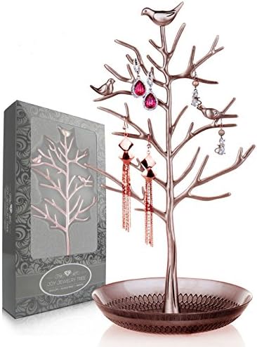 Joy Jewelry Tree | Luxurious Jewelry Stand Display Rack Tower. Size: Tall and Large (15 cm W x 33 cm H). Necklace Earring Bracelet Anklets Holder Organizer (Antique Copper)