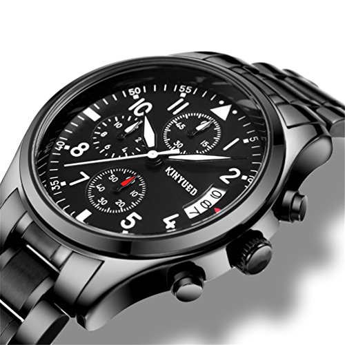 VOGUELADY Herren Armbanduhr Sport Herrenuhr Analog Quarz Uhren Edelstahl Chronograph mit Datum Schwarz 1007 VOGUELADY Herren Armbanduhr Sport Herrenuhr Analog Quarz Uhren Edelstahl Chronograph mit Datum Schwarz 1007