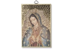 F.LLI BONELLA Fratelli Bonella | Cuadro sagrado sobre madera MDF de álamo 8 mm con la Virgen de Guadalupe con regadera a ella dedicada en la parte posterior 10 x 15 cm | Fabricado en Italia