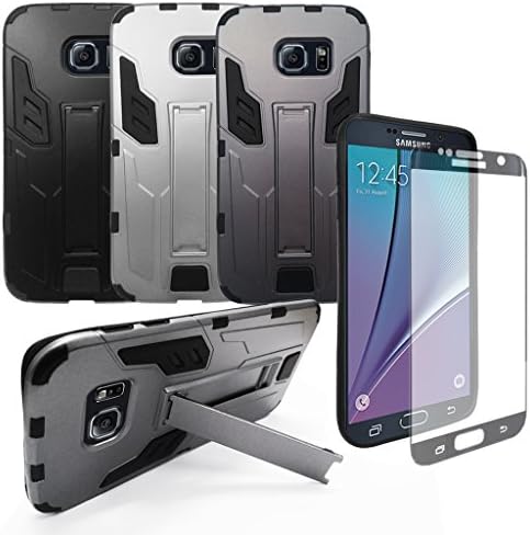 Genuine Gupi® / BLACK Tough MILITARY Heavy Duty Tank Armour Hard Case Cover Shockproof MEDIA STAND for Galaxy Note 5 with Tempered Glass Screen protector