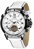 Calvaneo 1583 Herren-Armbanduhr Astonia Black & White Analog Automatik Leder weiß 106976