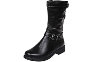 UMore Botines de Caña Media para Mujer Moda Botas Altas Invierno Mujer, Zapatos Mujer Cuña Planos Sintética Peluche Jinete Bajo Cómodos Peludas Calentitas
