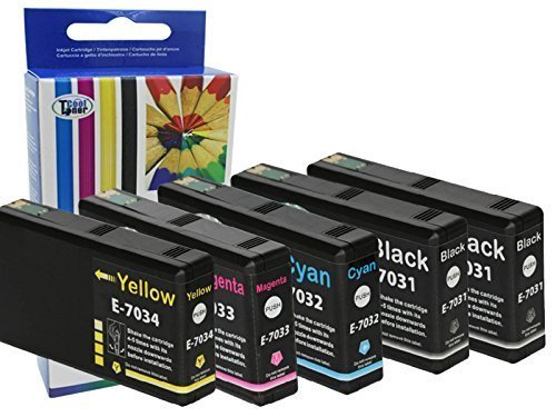 5 Tintenpatrone kompatibel fuer T7031 T7032 T7033 T7034 XXL fuer Epson WorkForce WP-4015DN 4025DW 4095DN 4515DN 4525DNF 4535DWF 4545DTWF 4595DNF 4595DNF mit CHIP