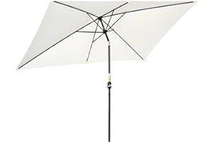 SOLD BY MHSTAR Outsunny 3x2m Garden Parasol Umbrella with Tilt and Crank, Outdoor Sun Shade Canopy with Aluminium Frame and Steek Ribs, Rectangular
