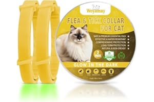 Woyamay Collar Antiparasitario Gatos, Luminous Collar Antipulgas Gatos Natural, Eficaz Collar Antipulgas y Garrapatas Gatos, 8 Meses de Protección Impermeable Contra Pulgas Collar Gato Amarillo, 2 Pcs