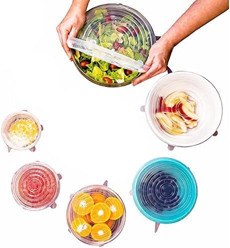 Hamhsin 6 PCS Silicone Stretch Lids in Various Sizes Covers Food Platters, Silicone Bowl Lids Food Saver Covers, Serving Dishes, Salad Bowls, Pots, Con (Transparent)