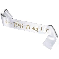 Écharpe Anniversaire En Satin - 8x180 Cm - Pour Miss 18, 20, 30, 40, 50, 60 Ans - Fermeture Par Enfilage - 3