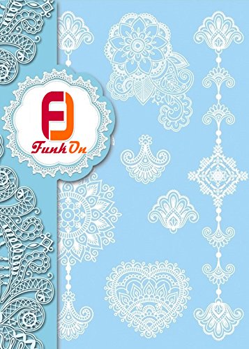 Henna lace temporary flash tattoo sticker decal body art transfer black white bindi bridal wedding (white hlw003)