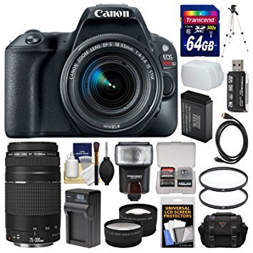 Canon EOS Rebel SL2 Wi-Fi Digital SLR Camera & EF-S 18-55mm IS STM (Black) with 75-300mm III Lens + 64GB Card + Case + Flash + Battery & Charger Kit RS.120838.3 (17.00% Off) - Amazon