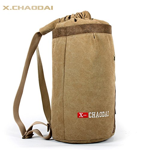 Preisvergleich Produktbild Outdoor Freizeit Taschen Umhängetaschen, Canvas Taschen, Pauschalreisen, runde barrel Taschen Rucksack reisen, Khaki (pre-sale 8-25-tägige Sendung)