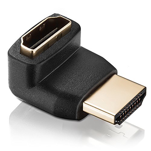 deleyCON Adaptador HDMI - Ángulo de 90°- Clavija HDMI Macho - Contactos Chapados en Oro - 3D 1080p Full HD - Negro