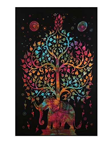 Baum des Lebens Wandteppich Elefant Tapisserie Multi Schwarz Elephant Wandbehang Tree Of Life Wall hanging Tapestry von Rajrang - 4