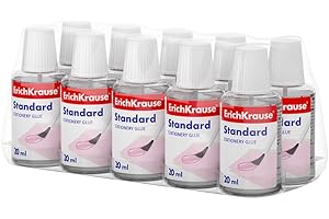 Erich Krause Flüssigkleber mit Pinsel 20ml lösungsmittelfrei wasserlöslich frostbeständig - Bastelkleber transparent 10 Stück - Papierkleber für Büro und Schule