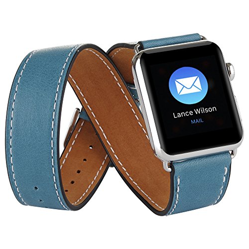 Apple Watch Armband 42mm - EloBeth Dual Tour Lederarmband Replacement Wrist Band Watchband Strap Watchband Uhrband Uhrenarmband Erstatzband fr Apple Watch 42mm iWatch 2017, Blau Apple Watch Armband 42mm - EloBeth Dual Tour Lederarmband Replacement Wrist Band Watchband Strap Watchband Uhrband Uhrenarmband Erstatzband fr Apple Watch 42mm iWatch 2017, Blau
