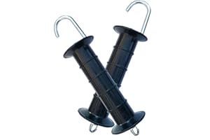 TGUS 2 Stück Zauntorgriffe, Elektrozaun-Torgriff, isolierter Zaungriff mit Feder, großer Haken für Elektrozaun, Weidetore (schwarz)