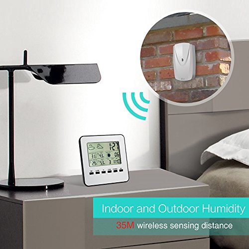 Funk Wetterstation Innen Außen, Oria® Digitales Wetterstation mit Hygrometer Thermometer Wetterprognose Dual Alarm und Anzeige auf Außensensor - 2