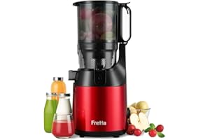 ‎FRETTA Fretta Entsafter Slow Juicer mit 135mm Öffnung,Entsafter Gemüse und Obst,250W Mastizier-Entsafter mit Cold Press,Einfache Reinigung&leistungsstarker Motor,BPA-frei (Rot, 1.8L)