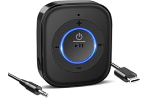 Golvery Bluetooth 5.4 Receiver for Car, Bluetooth Audio Adapter for Home Stereo, Wired Headphones, Old Speakers with 3.5mm Jack, Handsfree Calls, Dual Device Connection, 20-Hour Playtime
