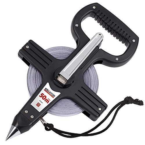 KRT702050 Maßband 50 Meter Rollmaß Rollmeter Bandmaß Stahlband mit Messspitze und ergonomischen Handgriff ausklappbare Metallkurbel
