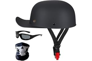 CNNGU Motorrad-Halbhelme Mit Brille Und Gesichtsabdeckung, Retro-Schirmmütze Halbschale, Halbschalenhelm, DOT/ECE-geprüfter Vintage-Helm Im Deutschen Stil Für Männer Und Frauen (M/L/XL)