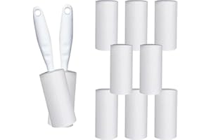 RUIKCOLL 10 Rollen Klebrig Fusselrolle mit je 60 Blatt + 2 Abroller, Ersatzrollen für Kleidung, Bürstenkleidung, geeignet für Sofas, Betten, Teppiche und Tierhaare