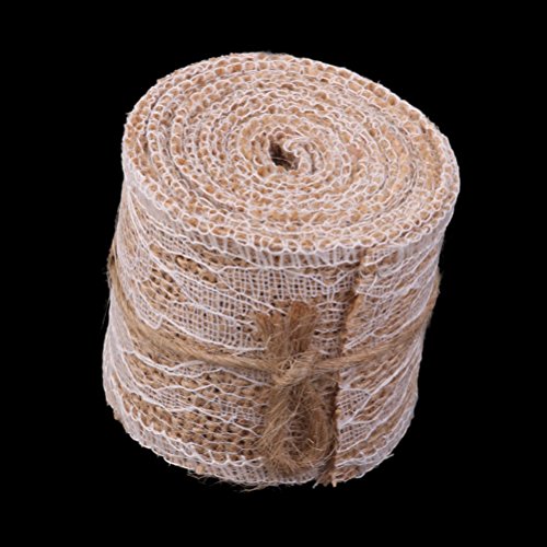 Pixnor 2M Jute-Band mit Spitzen für DIY Handwerk Home Hochzeitsdekoration (braun) - 9