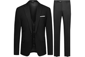 Allthemen Mens 3 Piece Suit 1 Button Business Solid Color Stretch Tuxedo Blazer Waistcoat Trousers