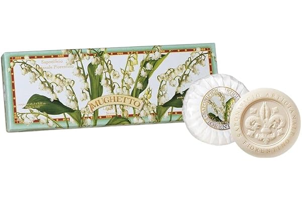 Muguet Savon, Boîte de 3 Savonnettes Rondes de 100 g, Savon de Fiorentino Italienne avec Décoratif Gravé