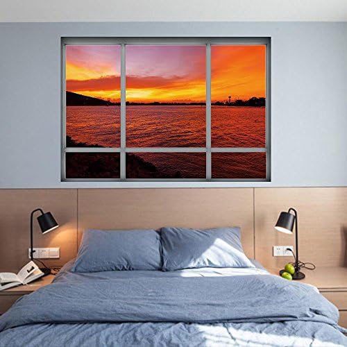 Fake Windows Sunset Landscape Wall Stickers 3D Living Room Bedroom Entrance Corridor Schoolroom Removable PVC 68 * 48.5CM