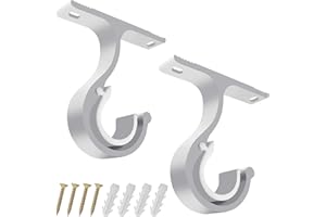 Colexy 2 Pezzi Staffa per Bastone per Tende Supporto per Tende in Metallo, Staffa per Asta Tenda Doppia con Viti Appendere Bastoni per Tende al Soffitto (Bianco)